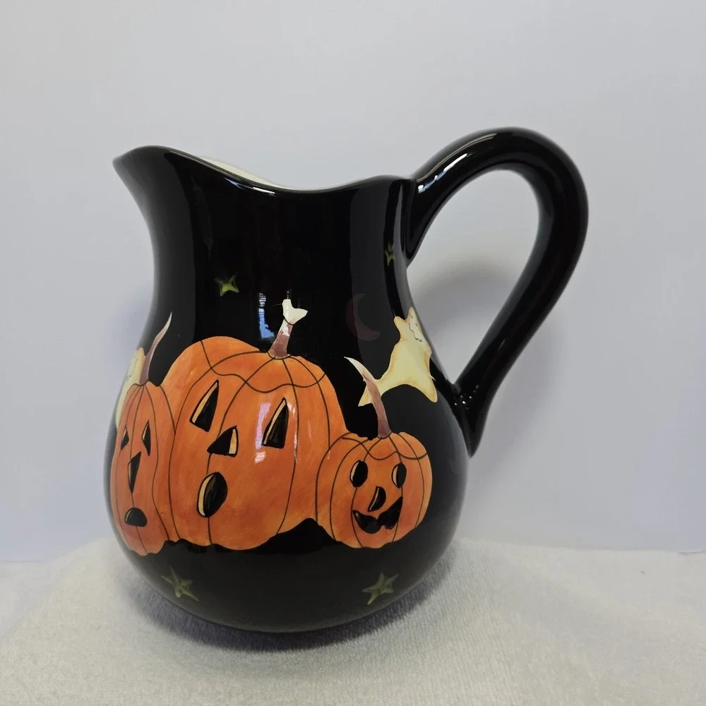 Halloween Ceramic Pitcher Pumpkins Ghosts Stars Black Jack O Lantern Target